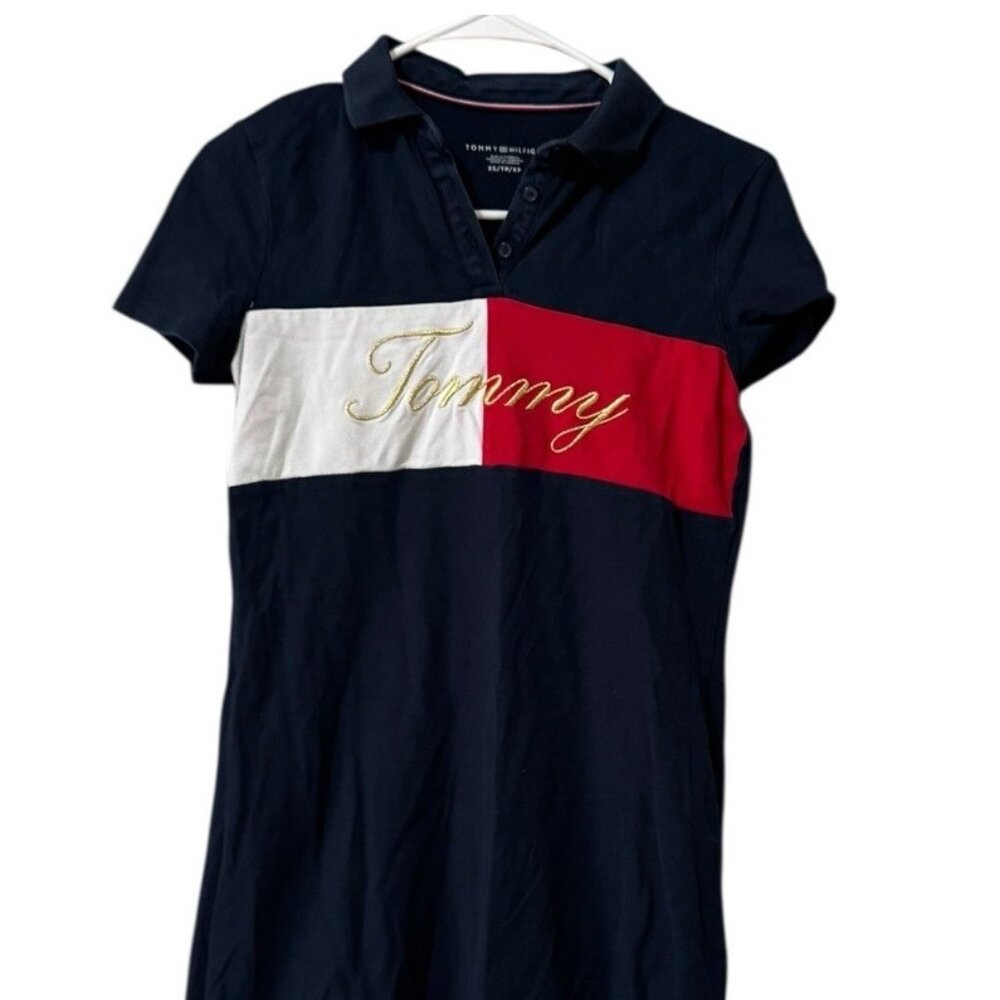 Tommy Hilfiger Women Logo Spellout Short Sleeve Shirt Dress Size XS Preppy City